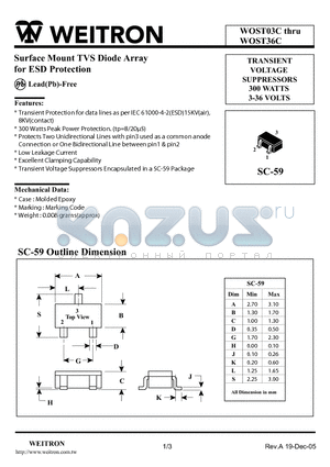 WOST36C datasheet - Surface Mount TVS Diode Array for ESD Protection