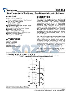 TS9004ISN16T datasheet - Low-Power Single/Dual-Supply Quad Comparator with Reference