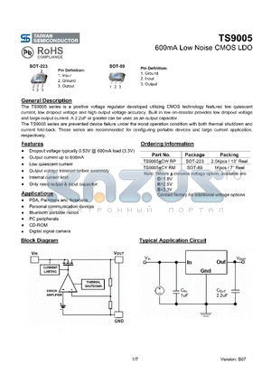 TS9005XCWRP datasheet - 600mA Low Noise CMOS LDO