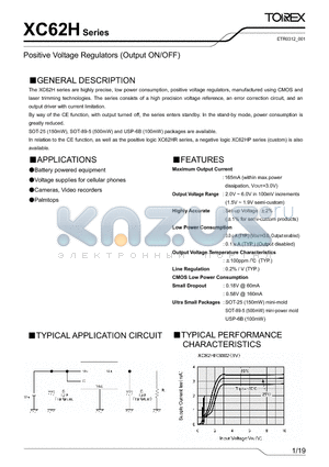 XC62HR2001DR datasheet - Positive Voltage Regulators (Output ON/OFF)