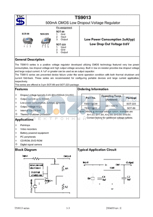 TS9013DCW datasheet - 500mA CMOS Low Dropout Voltage Regulator