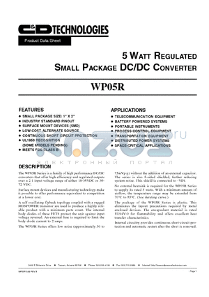 WP05R datasheet - 5 WATT UNREGULATED SMALL PACKAGE DC/DC CONVERTER