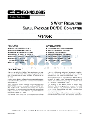 WP05R24D15 datasheet - 5 WATT UNREGULATED SMALL PACKAGE DC/DC CONVERTER