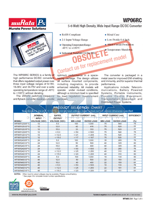 WP06R24S12C datasheet - 5-6 Watt High Density, Wide Input Range DC/DC Converter