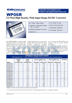 WP06R48S15 datasheet - 5-6 WATT HIGH DENSITY, WIDE INPUT RANGE DC/DC CONVERTER