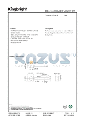 WP1043YD datasheet - 3.65x6.15mm SINGLE CHIP LED LIGHT BAR