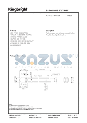 WP1154GT datasheet - T-1 (3mm) SOLID STATE LAMP