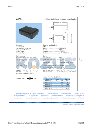 WP1212-760 datasheet - 12 Watt Single Output Regulated Power Supplies