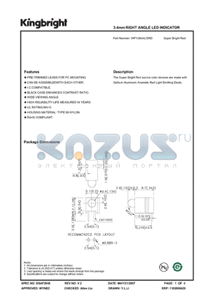 WP1384AL-SRD datasheet - 3.4mm RIGHT ANGLE LED INDICATOR