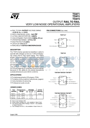 TS971 datasheet - OUTPUT RAIL TO RAIL VERY LOWNOISE OPERATIONAL AMPLIFIERS