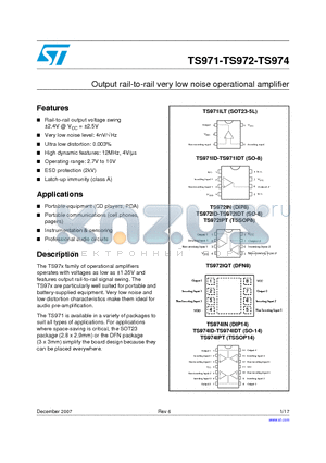 TS972 datasheet - Output rail-to-rail very low noise operational amplifier