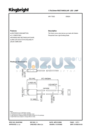 WP1773GD datasheet - 1.75x3.9mm RECTANGULAR LED LAMP