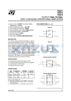 TS974IN datasheet - OUTPUT RAIL TO RAIL VERY LOWNOISE OPERATIONAL AMPLIFIERS