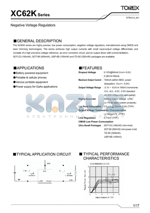 XC62KN2102PB datasheet - Negative Voltage Regulators