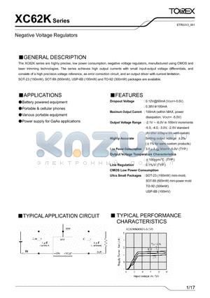 XC62KN2102DH datasheet - Negative Voltage Regulators