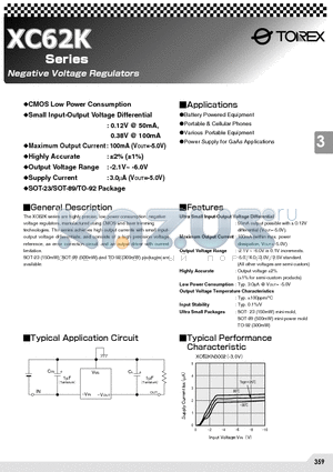 XC62KN3001ML datasheet - Negative Voltage Regulators