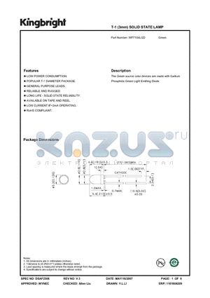 WP7104LGD datasheet - T-1 (3mm) SOLID STATE LAMP