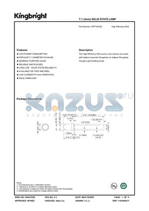 WP7104LID datasheet - T-1 (3mm) SOLID STATE LAMP