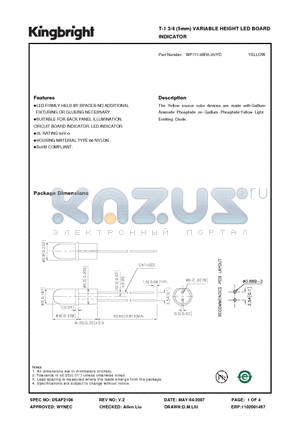 WP7113BR6.35-YD datasheet - T-1 3/4 (5mm) VARIABLE HEIGHT LED BOARD INDICATOR