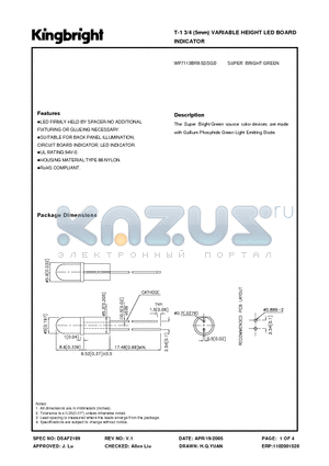 WP7113BR9.52-SGD datasheet - T-1 3/4 (5mm) VARIABLE HEIGHT LED BOARD INDICATOR