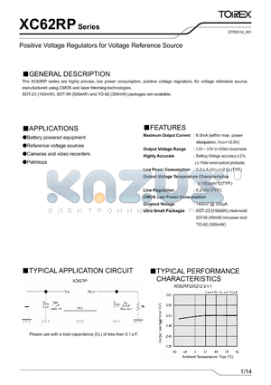 XC62RPP1501LB datasheet - Positive Voltage Regulators for Voltage Reference Source