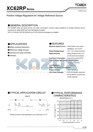 XC62RPP1502LB datasheet - Positive Voltage Regulators for Voltage Reference Source