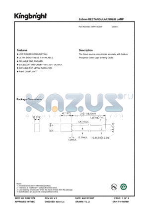 WP914GDT datasheet - 2x3mm RECTANGULAR SOLID LAMP