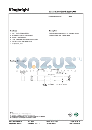 WP914GT datasheet - 2x3mm RECTANGULAR SOLID LAMP