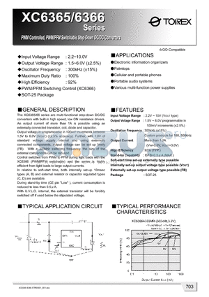 XC6365 datasheet - PWM Controllde, PWM/PFM Switchable Step-Down DC/DC Converers