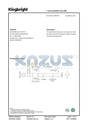 WP937IID datasheet - T-1(3mm) ROUND LED LAMP