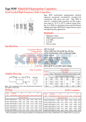 WPP10D22K-F datasheet - Axial Leaded High Frequency Pulse Capacitors