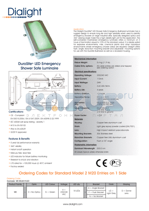 WPRECESSWH datasheet - DuroSite^ LED Emergency Shower Safe Luminaire