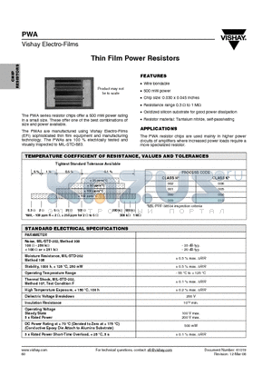 WPWA00010001B datasheet - Thin Film Power Resistors
