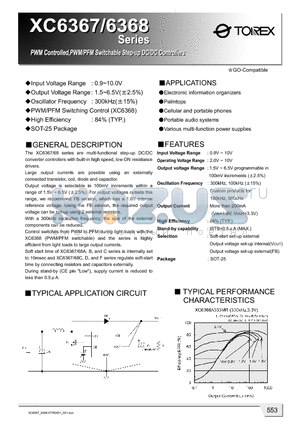 XC6367A155MR datasheet - PWM Controlled, PWM/PFM Switchable Step-Up DC/DC Controllers