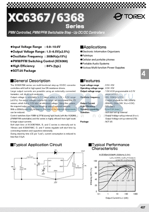 XC6367A153MR datasheet - PWM Controlled, PWM/PFM Switchable Step-Up DC/DC Controllers