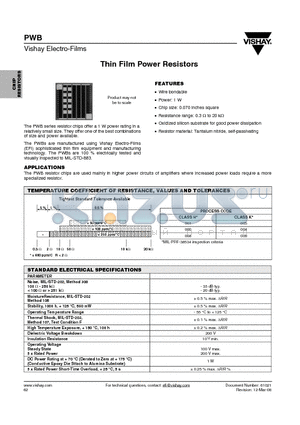 WPWB00010000F datasheet - Thin Film Power Resistors