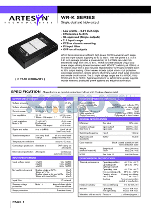 WR24T05-15/55K datasheet - 50 to 60 Watt Wide input DC/DC converters