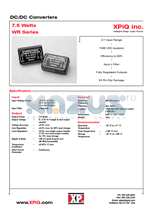 WR301 datasheet - DC/DC Converters 7.5 Watts WR Series