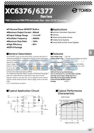 XC6377FXX5SL datasheet - PWM Controlled PWM/PFM Switchable Step-down DC/DC Converters