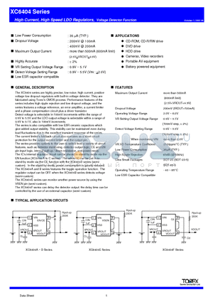 XC6404FV87MR datasheet - High Current, High Speed LDO Regulators, Voltage Detector Function