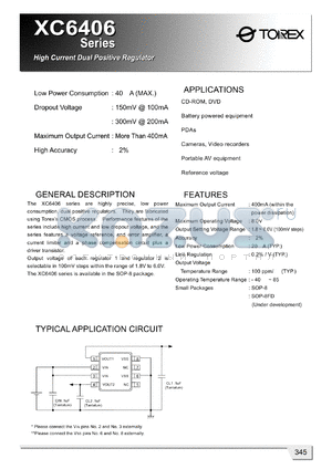 XC6406EE18SL datasheet - High Current Dual Positive Regulator