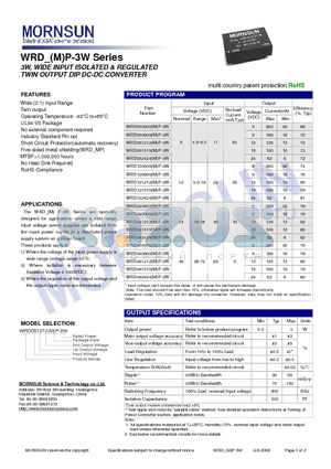 WRD480909MP-3W datasheet - TWIN OUTPUT DIP DC-DC CONVERTER