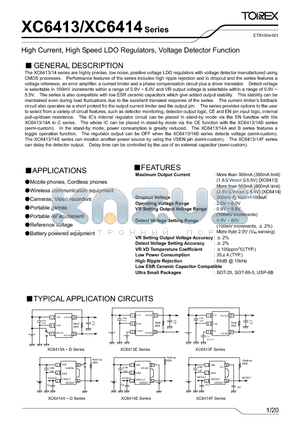 XC6413 datasheet - High Current, High Speed LDO Regulators, Voltage Detector Function