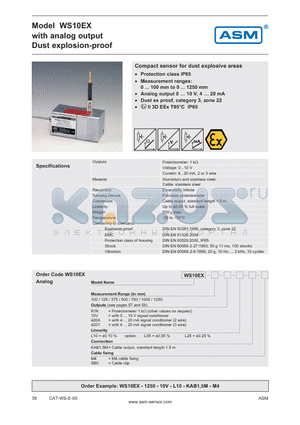 WS10EX-375-420A-L10 datasheet - analog output Dust explosion-proof