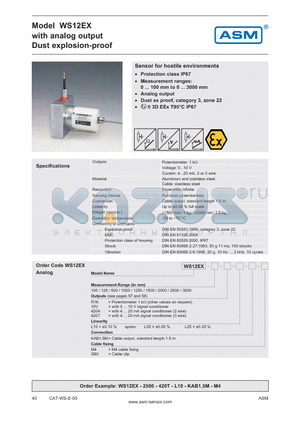 WS12-1000-10V-L25 datasheet - analog output Dust explosion-proof