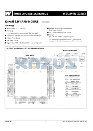 WS128K48V-15G4 datasheet - 128Kx48 3.3V SRAM MODULE