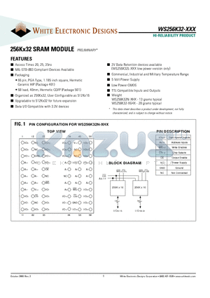 WS256K32L-30G4IA datasheet - 256Kx32 SRAM MODULE