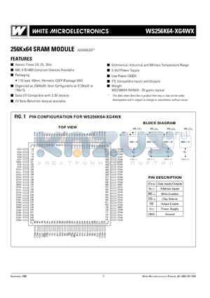 WS256K64-20G4WI datasheet - 256Kx64 SRAM MODULE