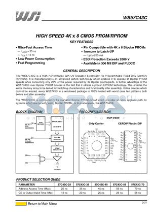 WS57C43C-25J datasheet - HIGH SPEED 4K x 8 CMOS PROM/RPROM