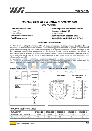 WS57C49C-25J datasheet - HIGH SPEED 8K x 8 CMOS PROM/RPROM